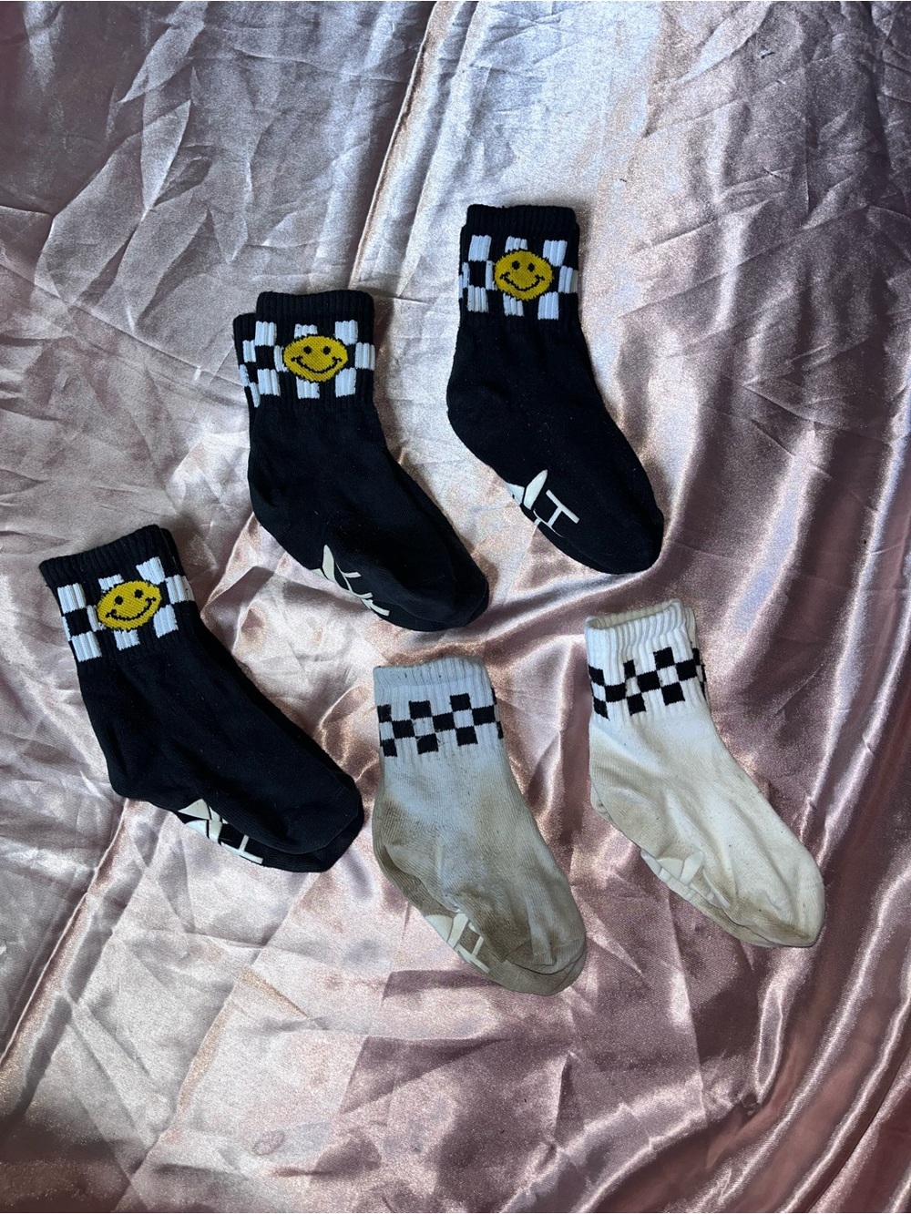 George Hats Kids Checkerboard Smiley Crew Socks - Black & White Toddler Size